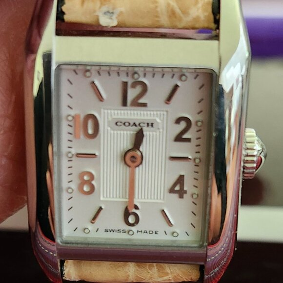 COACH (0241) Swiss Quartz Women's Stainless Tank Watch~Original Crocodile Band - Picture 7 of 14